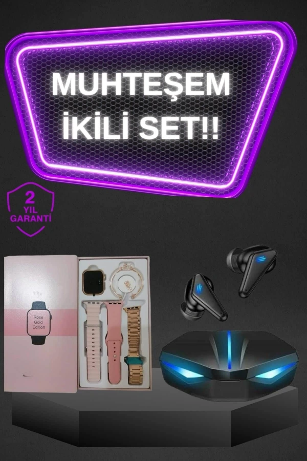 Kadınlar İçin Dokunmatik Ekran Akıllı Saat ve  Kablosuz Bluetooth Kulaklık ANC Özelliği