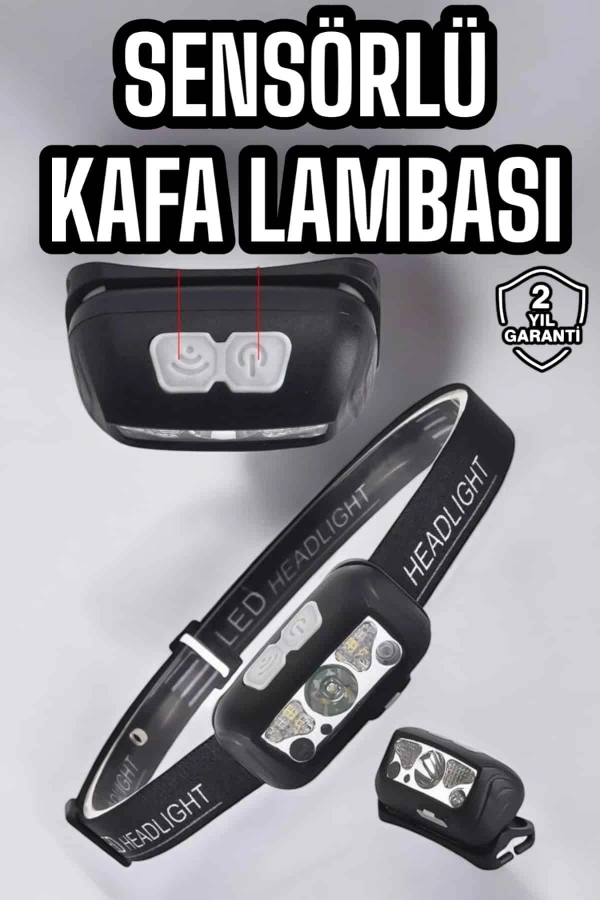 Kafa Lambası Kamp Lambası Sensörlü Şarjlı Ayarlanabilir