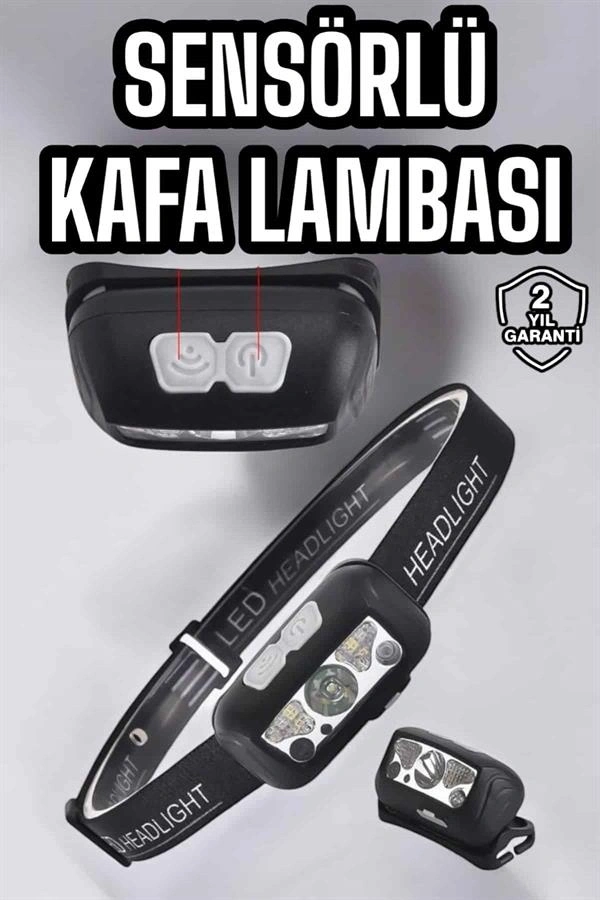 Kafa Lambası Kamp Lambası Sensörlü Şarjlı Ayarlanabilir