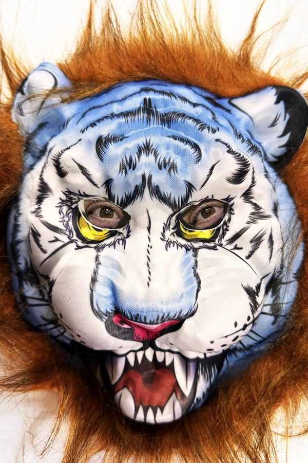 Kahverengi Saçlı Peluş Köpek Kurt Kaplan Maskesi 34 No