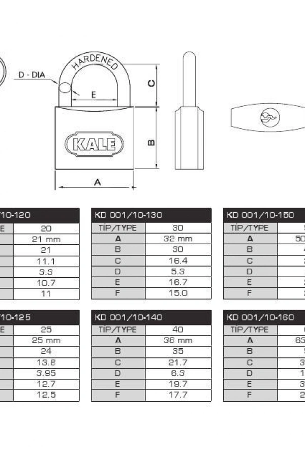 Kale 32 mm Gri Asma Kilit KD-001/10-130