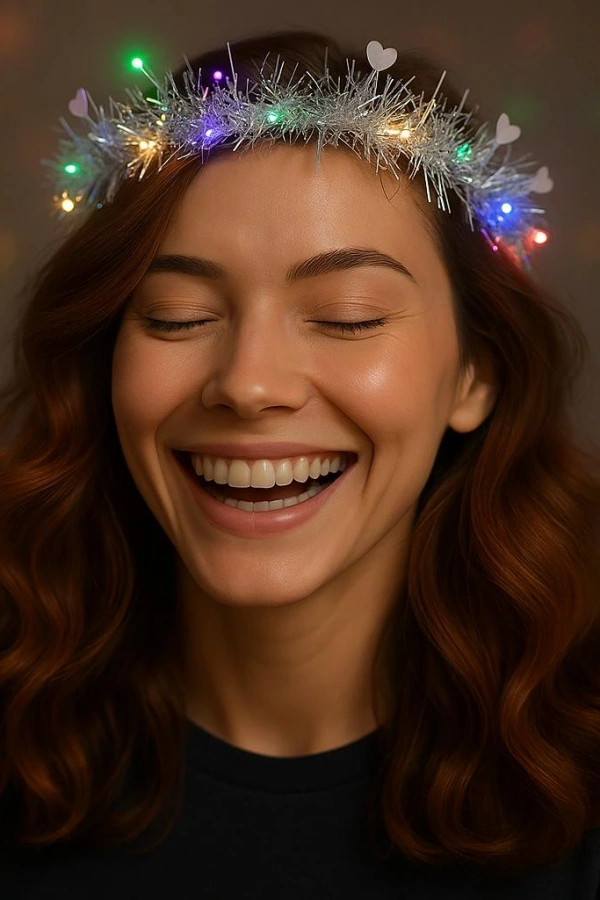 Kalp Püsküllü 3 Modlu LED Işıklı Taç Gümüş Renk