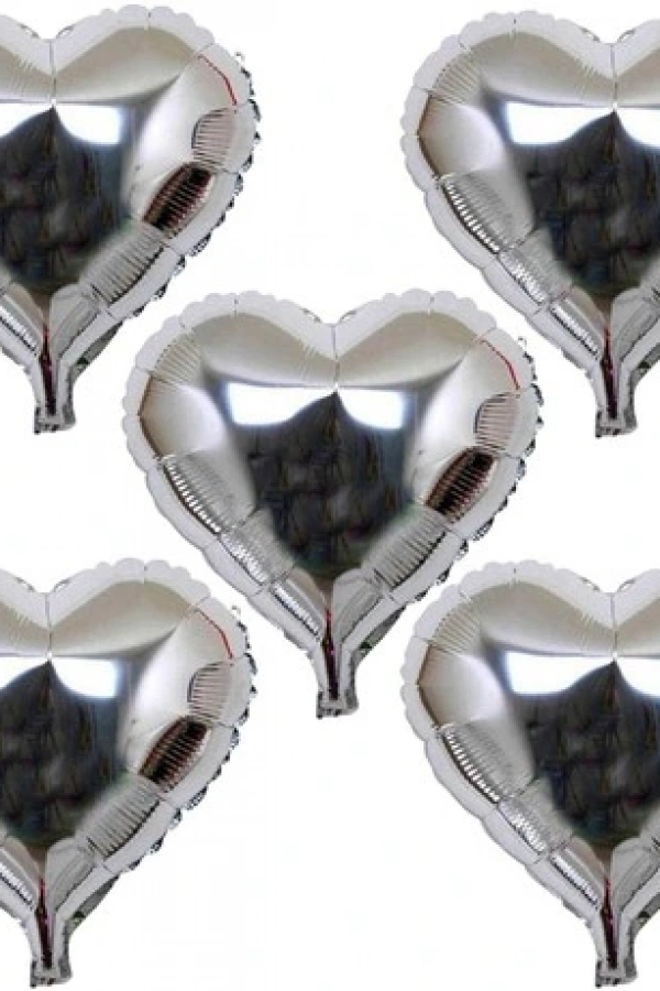 Kalp Şeklinde Folyo Balon 5 Adet 45 cm Gümüş Renk