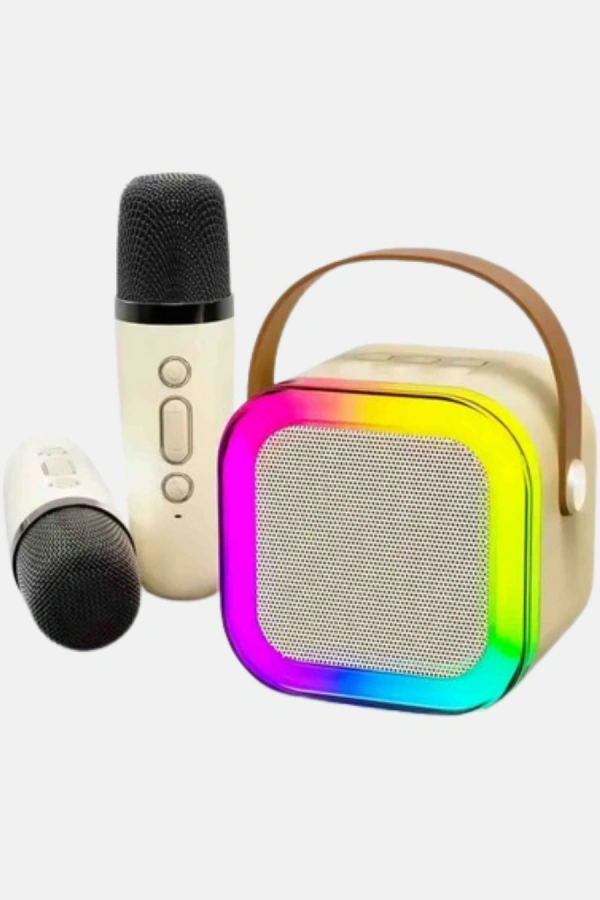 Karaoke Hoparlör Taşınabilir Çift Mikrofonlu ve LED Işıklı Bluetooth 5.0