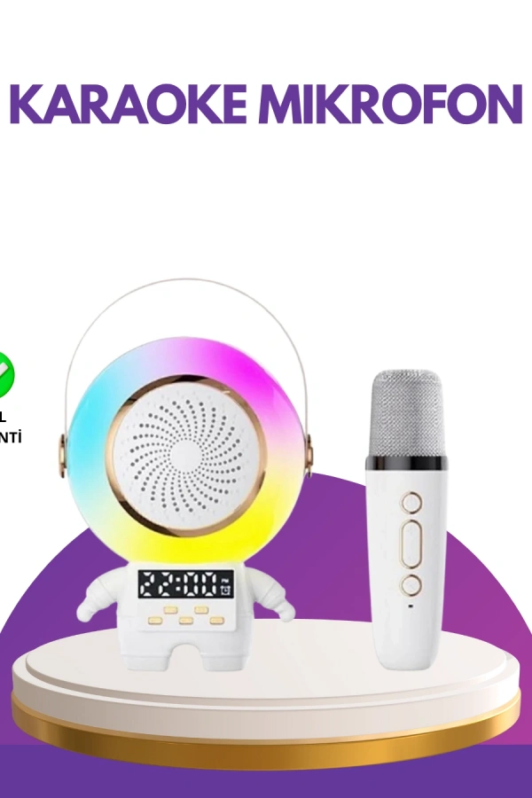 Karaoke Özellikli Astronot Bluetooth Hoparlör Kablosuz Mikrofonlu
