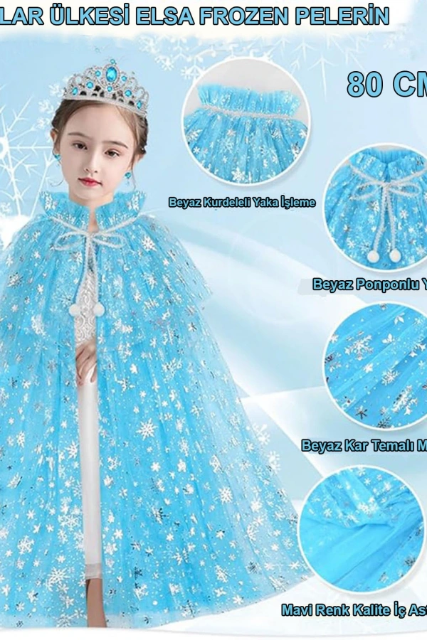 Karlar Ülkesi Elsa Frozen Mavi Pelerin – 80 cm Çocuk Pelerini