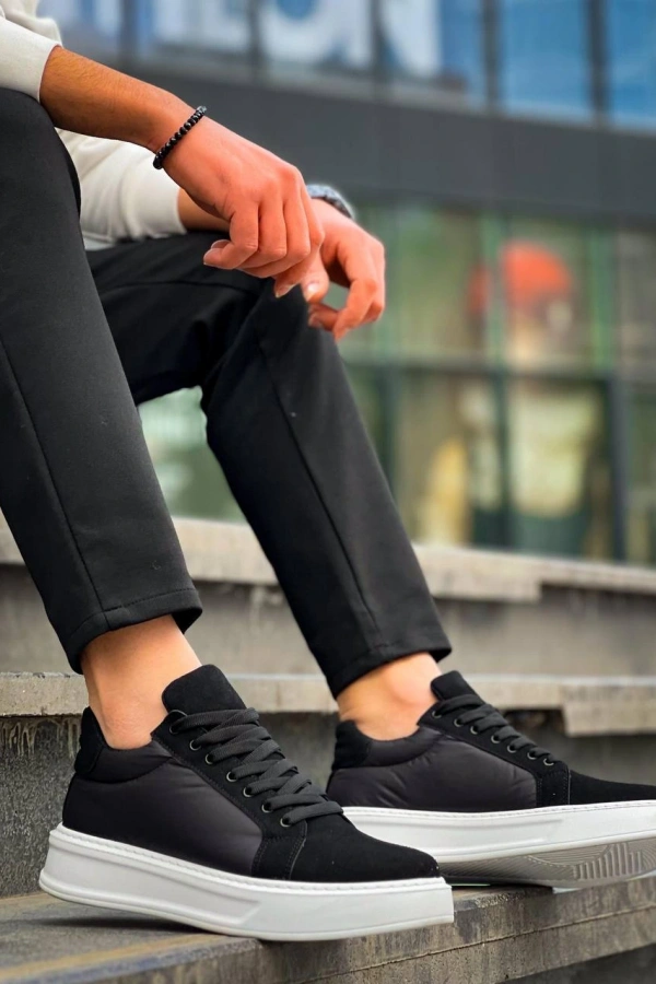 KB-046 Kuback Siyah Paraşüt Beyaz Yüksek Taban Günlük Spor Ayakkabı