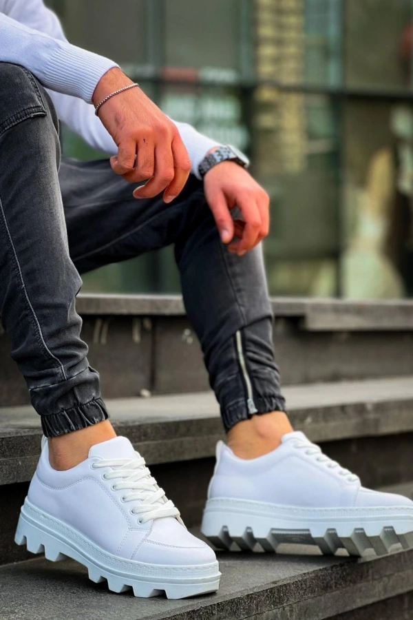 KB-056 Kuback Beyaz Cilt Beyaz Yüksek Taban Günlük Spor Ayakkabı