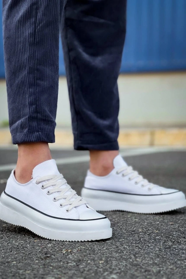 KB-CX-3 Kuback Kısa Beyaz Keten Beyaz Yüksek Taban Spor Ayakkabı