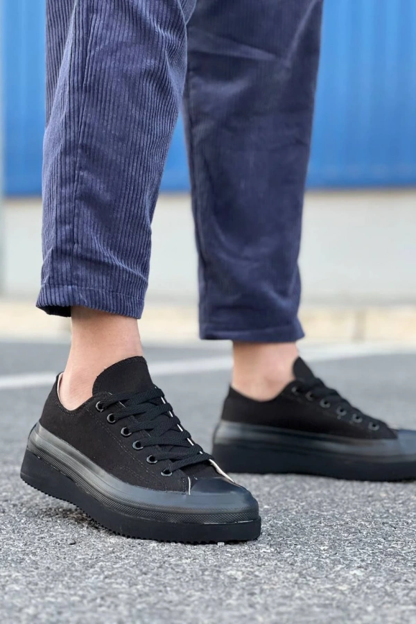 KB-CX-3 Kuback Kısa Siyah Keten Siyah Yüksek Taban Spor Ayakkabı