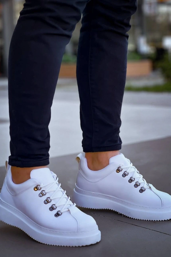 KB-X4  Kuback BEYAZ CİLT Yüksek Taban Bağcıklı Günlük Erkek Ayakkabı