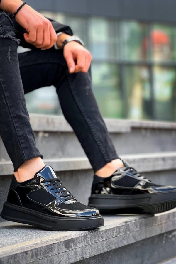 KB-X8 Kuback Siyah Rugan Yüksek Siyah Taban Günlük Spor Ayakkabı