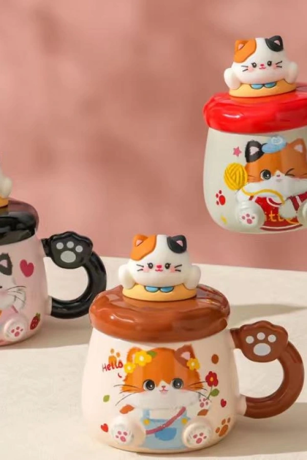 Kedi Desenli Figürlü Seramik Bardak