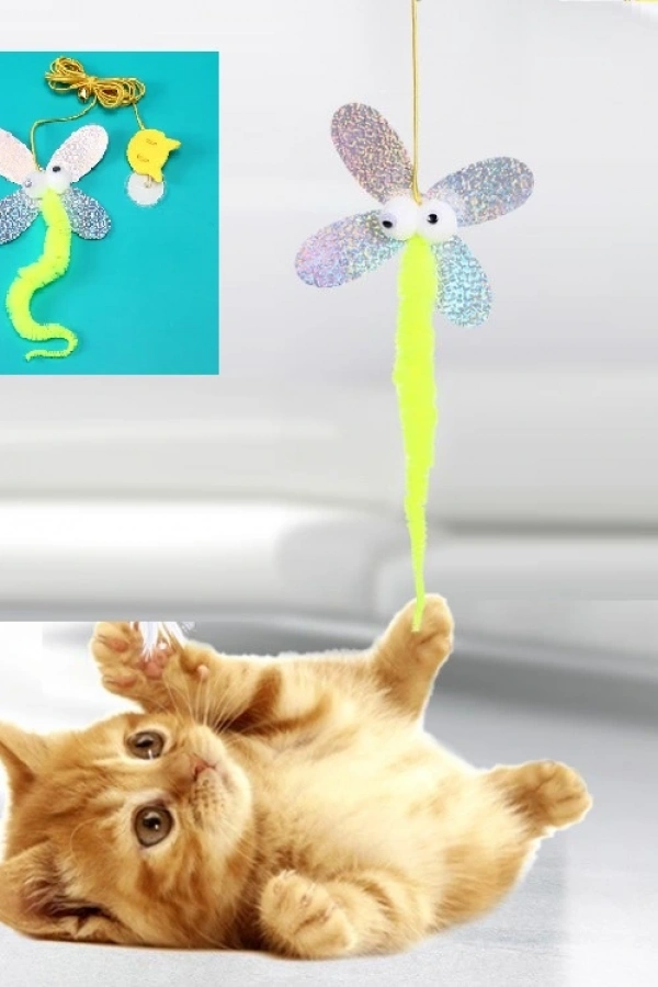 Kelebek Model Elastik Kendinden Yapışkanlı Kedi Oyun Oltası