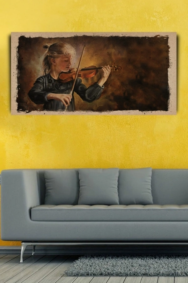 Keman Çalan Kız , Yağlı Boya Kanvas Tablo 60 x 120