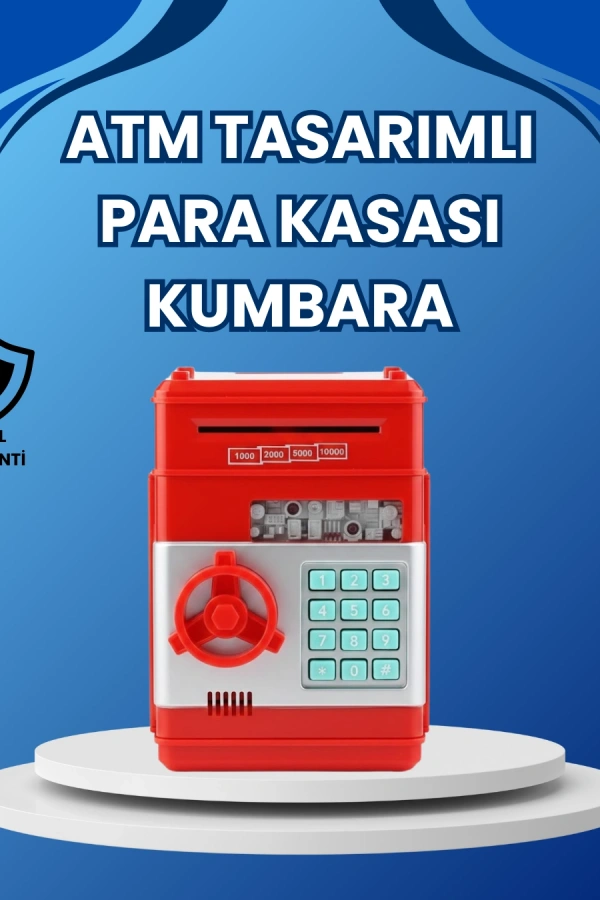 Kırmızı ATM Tasarımlı Şifreli Para Kasası Kumbara