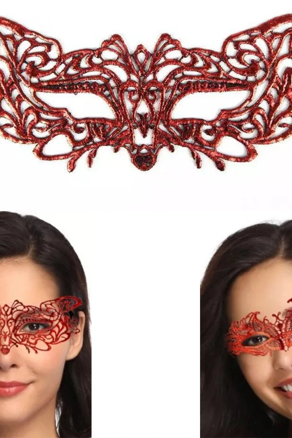 Kırmızı Dantel Masquerade Maskesi 9 No
