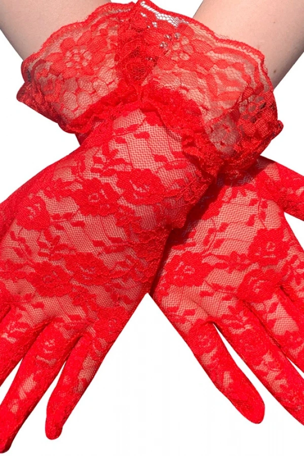 Kırmızı Dantelli Eldiven Yetişkin
