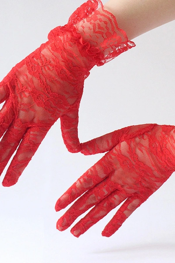 Kırmızı Dantelli Eldiven Yetişkin