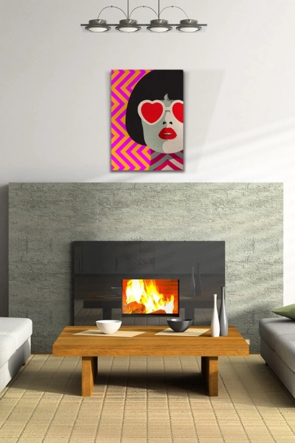 Kırmızı Gözlüklü Kadın Kanvas Tablo 50 x 70