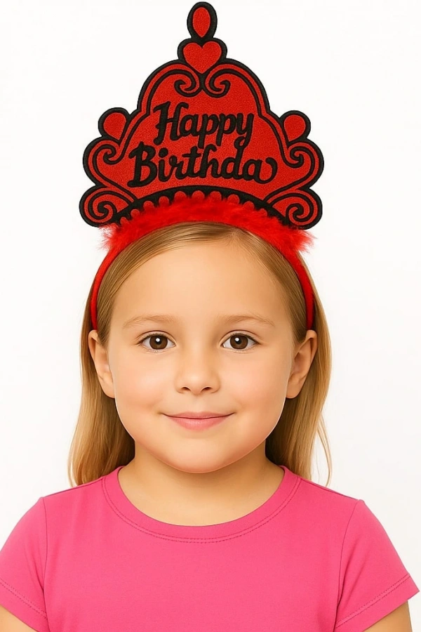 Kırmızı Happy Birthday Doğum Günü Prenses Tacı