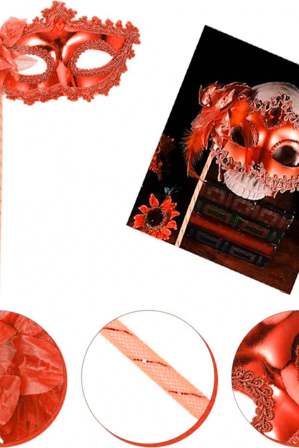 Kırmızı Işıltılı Tutmalı Fotoğraf Çekimi Maskesi