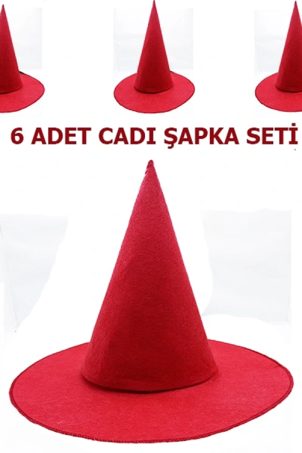 Kırmızı Keçe Cadı Şapkası Yetişkin-Çocuk Uyumlu