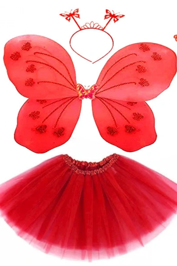 Kırmızı Kelebek Kostümü - Kostüm Aksesuar Seti 4 Parça