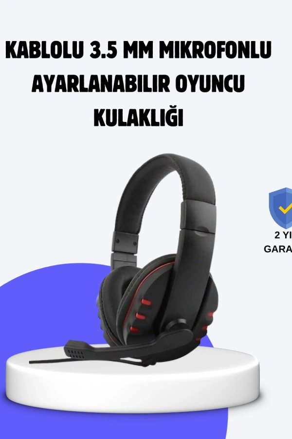 Kırmızı Kulaklık Mikrofonlu Ayarlanabilir Konforlu Tasarımlı