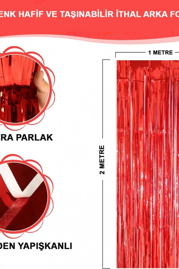 Kırmızı Metalize Parlak Saçaklı Perde