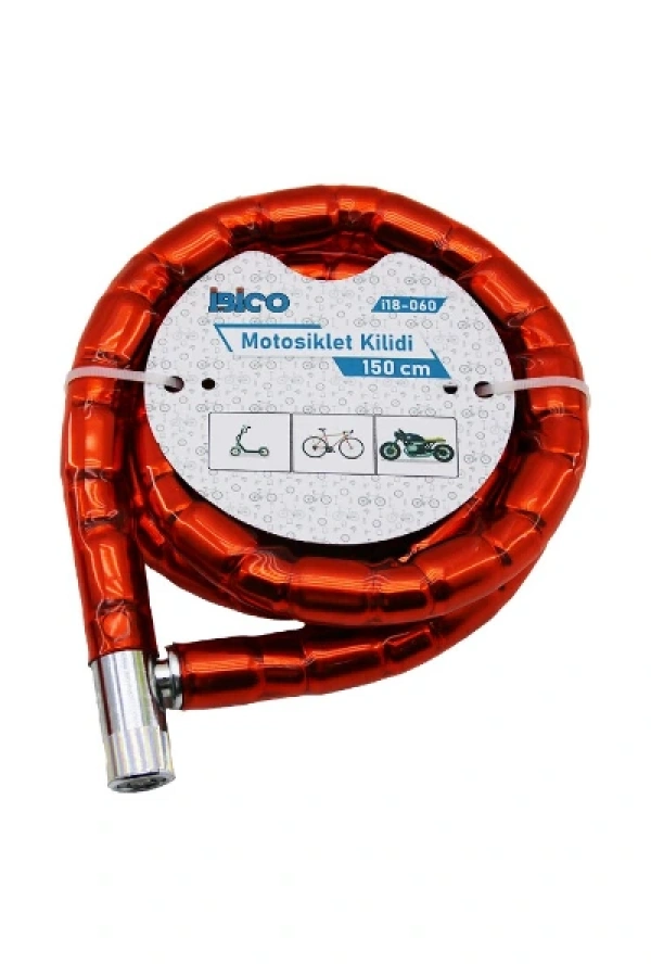 Kırmızı Motor Bisiklet Kilidi 22 mm x 150 cm