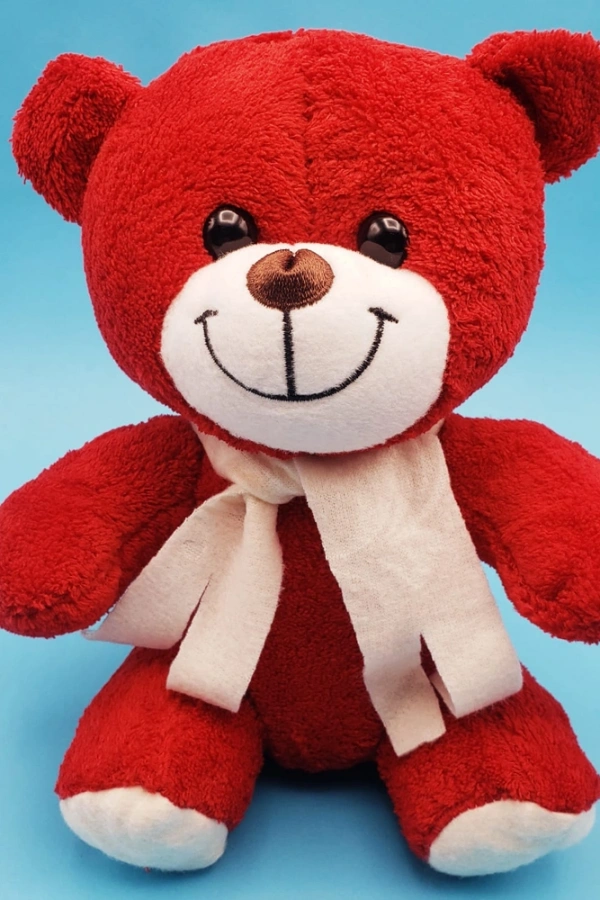 Kırmızı Peluş Atkılı Oyuncak Ayıcık