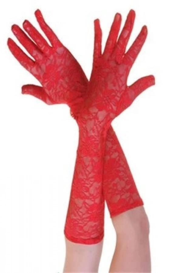 Kırmızı Renk Orta Boy Dantelli Eldiven