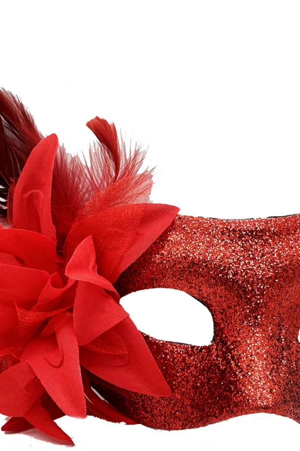 Kırmızı Renk Parlak Tüylü Parti Maskesi