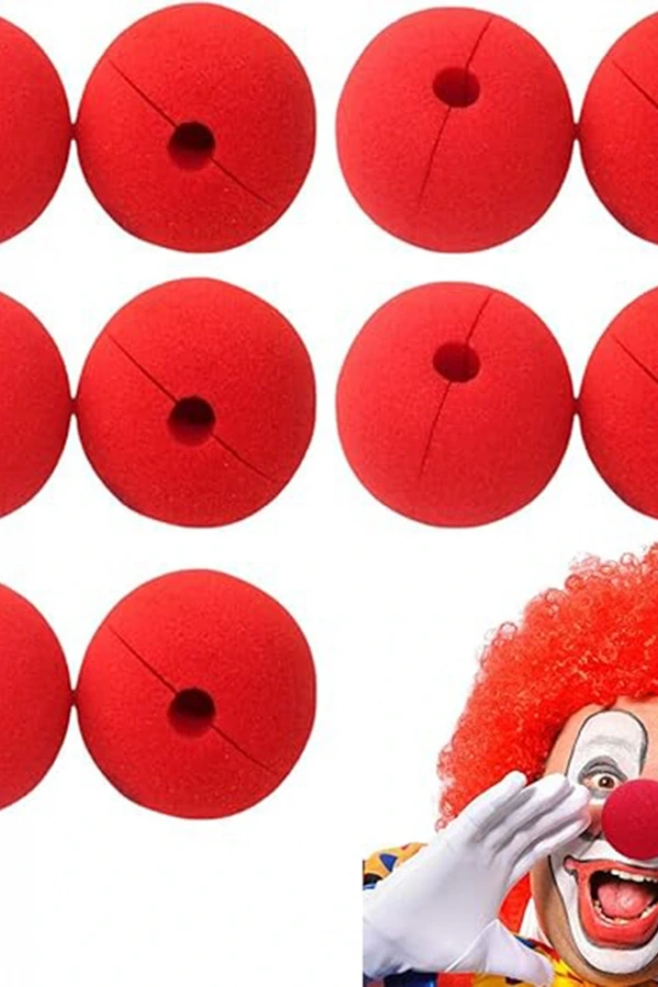 Kırmızı Renk Sünger Palyaço Burnu Takma Burun 10 Adet