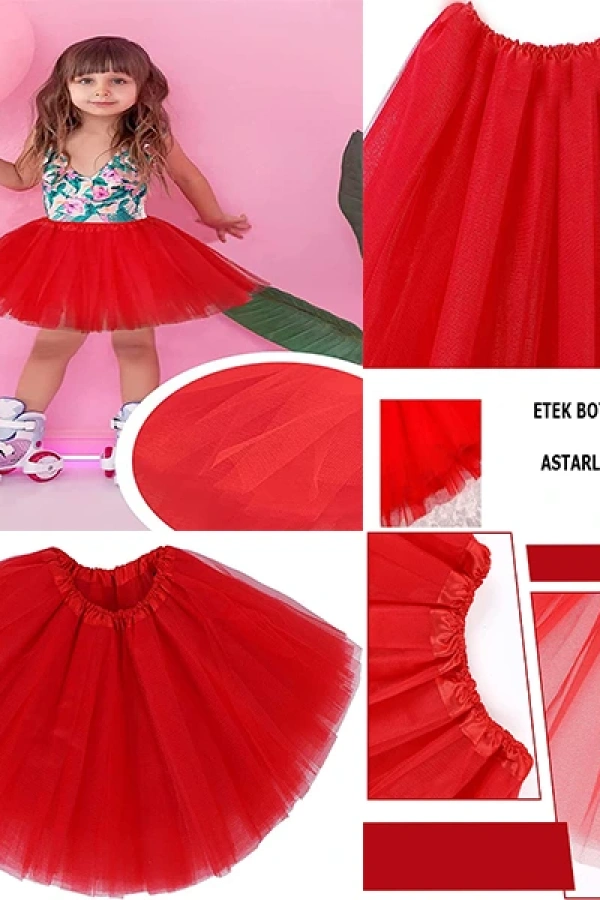 Kırmızı Renk Tütü Etek Çocuk Bebek Boy