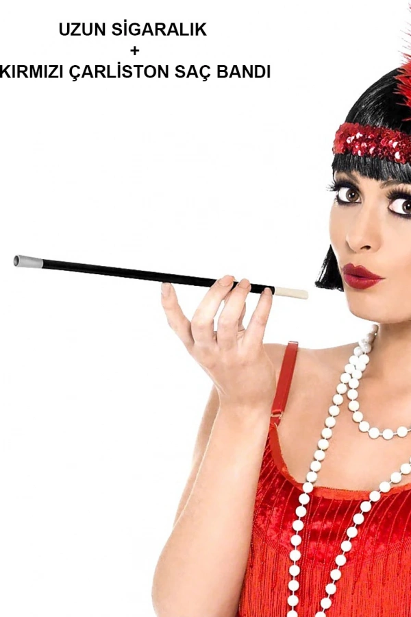 Kırmızı Retro Charliston Aksesuar Seti