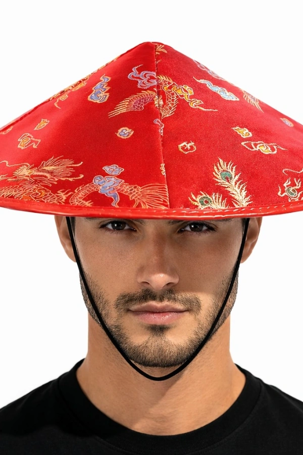 Kırmızı Saten Dragon İşlemeli Şapka – Lastikli