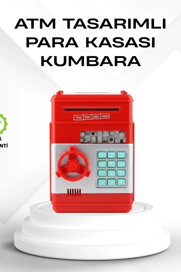 Kırmızı Şifreli ATM Kasa Para Yutan Kumbara