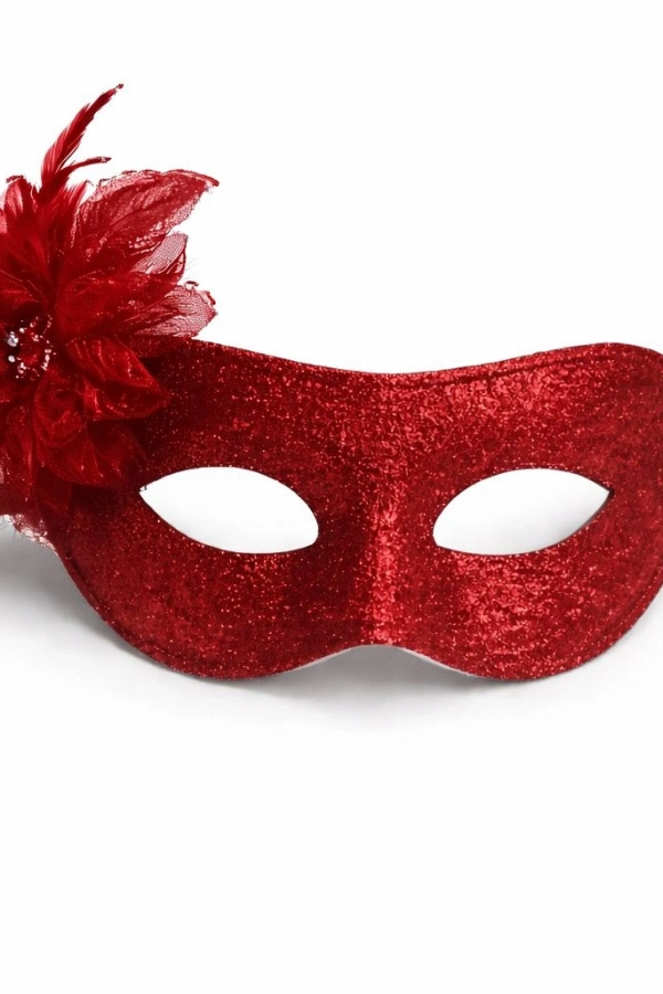 Kırmızı Simli Tüylü Balo Maskesi