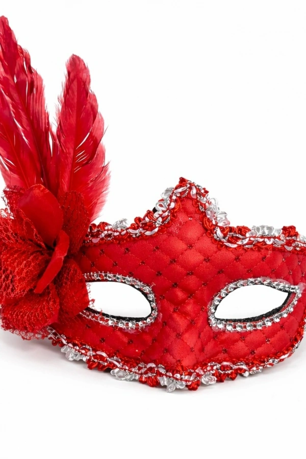 Kırmızı Tüylü Venedik Lüks Balo Maskesi
