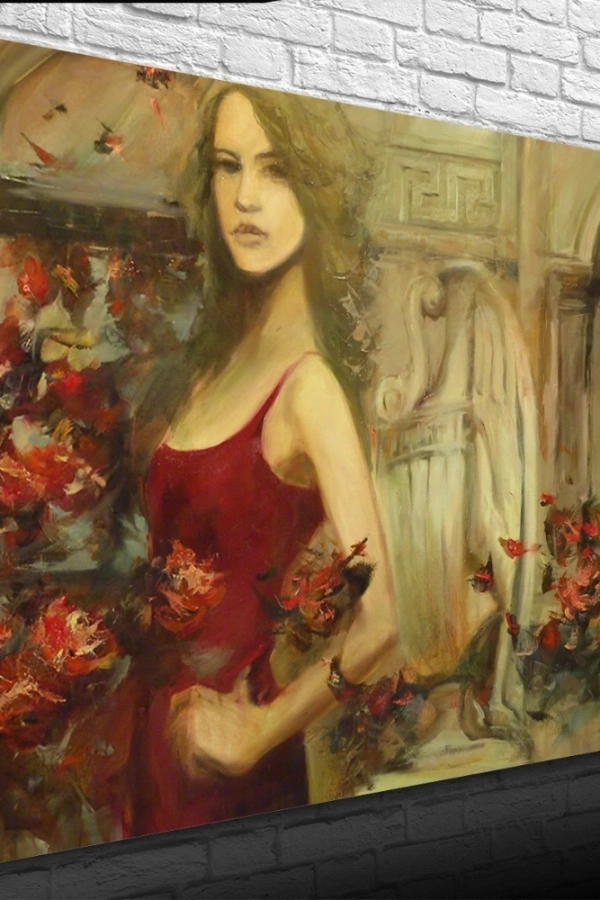Kırmızılı Kadın Yağlıboya Kanvas Tablo 50 x 70