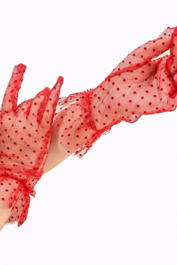 Kısa Boy Likralı Güpürlü Yetişkin Tül Eldiven