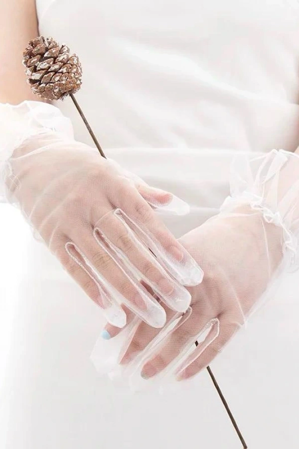 Kısa Boy Likralı Güpürlü Yetişkin Tül Eldiven