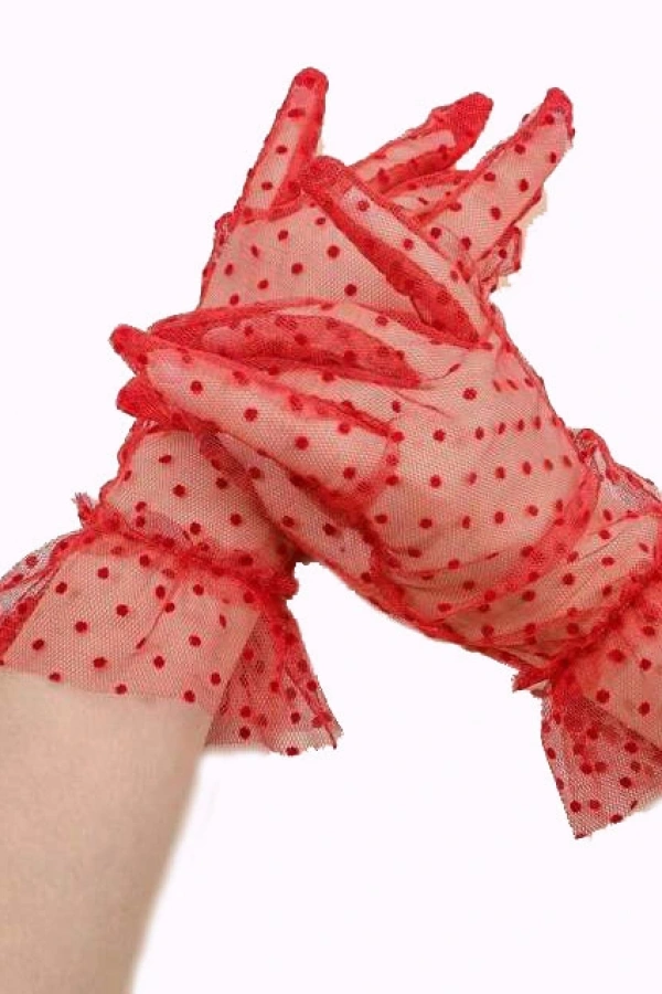 Kısa Boy Likralı Güpürlü Yetişkin Tül Eldiven