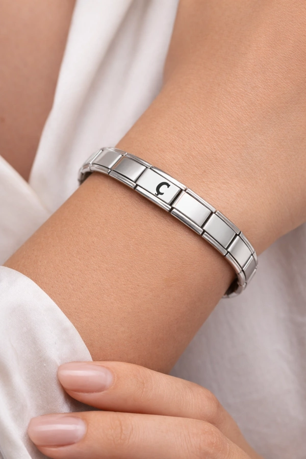 Kişiye Özel Ç Harfli Çelik Bileklik – Paslanmaz Çelik İtalyan Model Harfli Bilezik