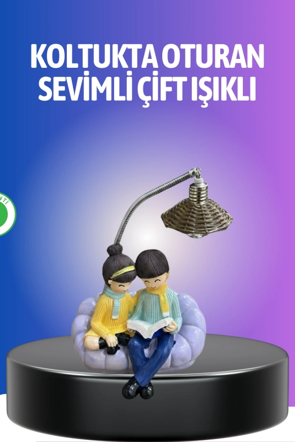 Kitap Okuyan Çift Figürlü Gece Lambası Romantik Dekoratif Masa Lambası