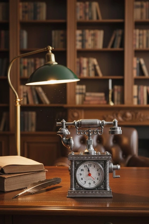 Klasik Telefon Görünümlü Masaüstü Saat ve Alarm