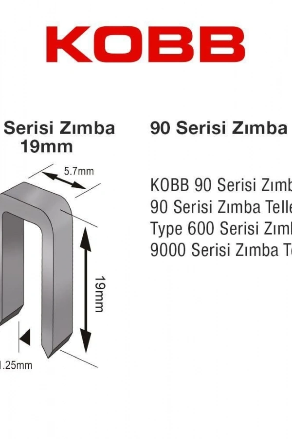 Kobb KBZ9019 19 mm 2500 Adet U Zımba Teli