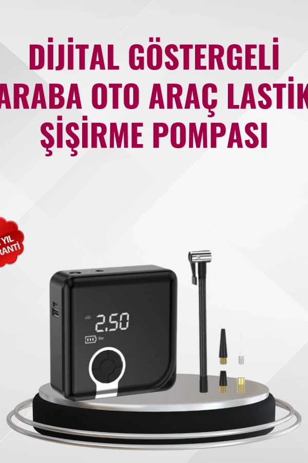 Kompakt Tasarımlı LED Işıklı Taşınabilir Hava Kompresörü